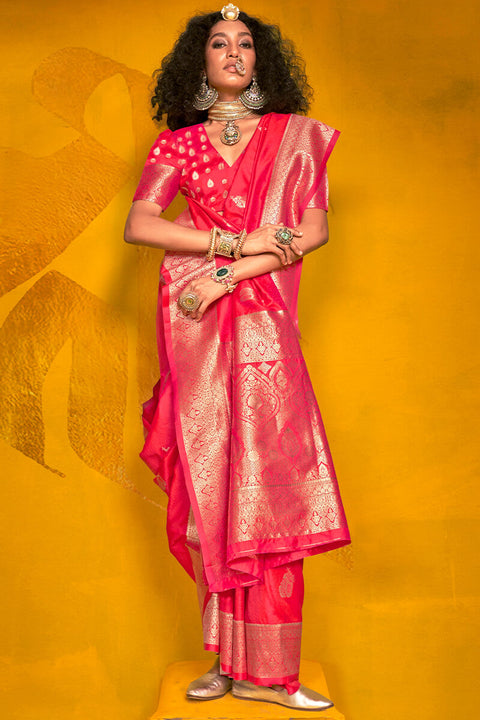 VastraLakshmi Devastating Dark Pink Soft Banarasi Silk Saree With Scrumptious Blouse Piece