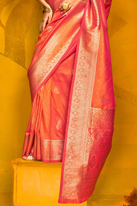 VastraLakshmi Allure Orange Soft Banarasi Silk Saree With Vibrant Blouse Piece