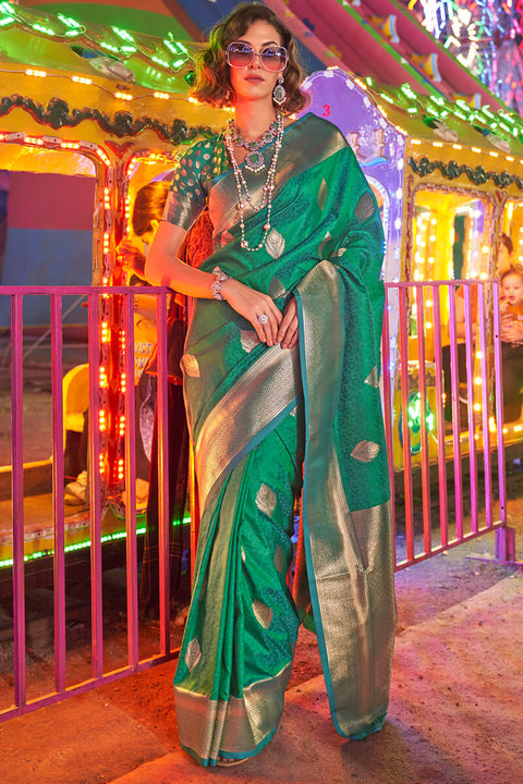 VastraLakshmi Prominent Dark Green Soft Banarasi Silk Saree With Desirable Blouse Piece