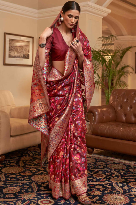 VastraLakshmi Exuberant Maroon Pashmina saree With Ratatouille Blouse Piece