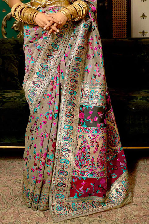 VastraLakshmi Exuberant Grey Pashmina saree With Ratatouille Blouse Piece