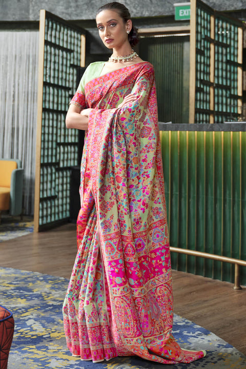 VastraLakshmi Exquisite Pista Pashmina saree With Beauteous Blouse Piece