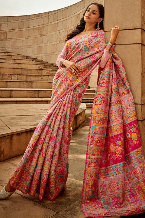 VastraLakshmi Adorable Pink Pashmina Saree With Exceptional Blouse Piece