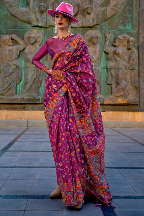 VastraLakshmi Prettiest Purple Pashmina Saree With Flamboyant Blouse Piece