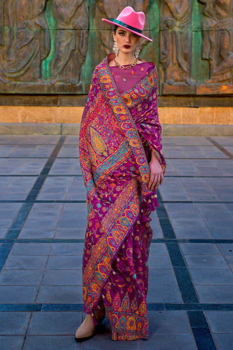 VastraLakshmi Prettiest Purple Pashmina Saree With Flamboyant Blouse Piece