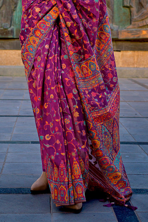 VastraLakshmi Prettiest Purple Pashmina Saree With Flamboyant Blouse Piece