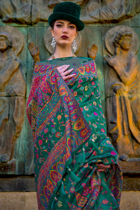 VastraLakshmi Precious Green Pashmina Saree With Flattering Blouse Piece