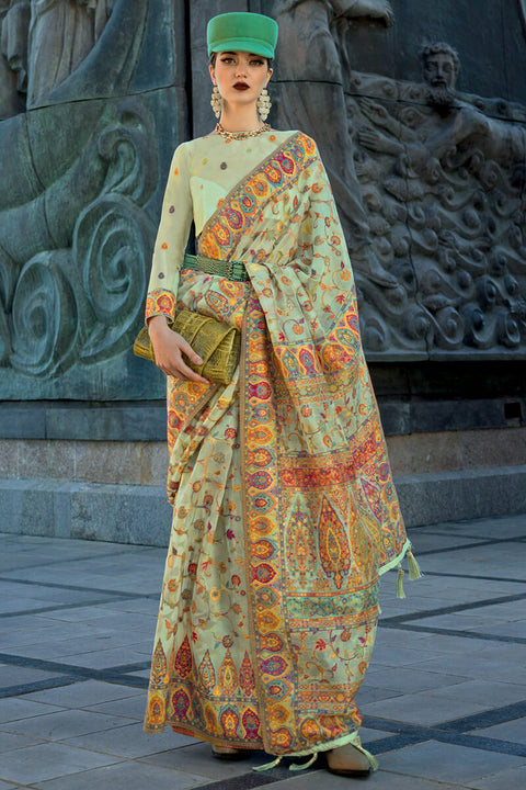 VastraLakshmi Elegant Pista Pashmina Saree With Capricious Blouse Piece