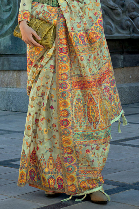 VastraLakshmi Elegant Pista Pashmina Saree With Capricious Blouse Piece