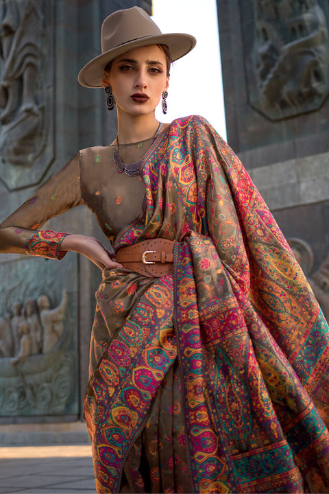 VastraLakshmi Inspiring Brown Pashmina Saree With Fairytale Blouse Piece