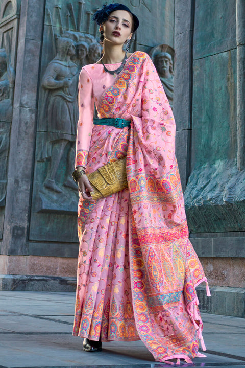 VastraLakshmi Desuetude Pink Pashmina Saree With Desultory Blouse Piece