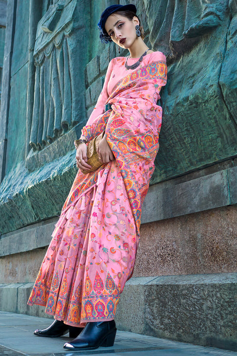 VastraLakshmi Desuetude Pink Pashmina Saree With Desultory Blouse Piece