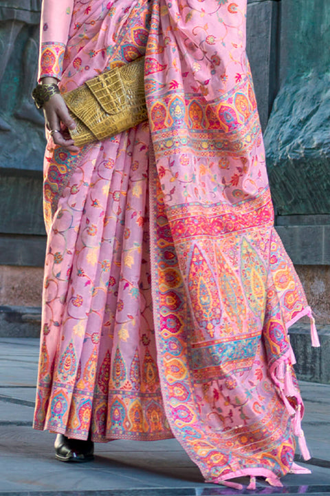 VastraLakshmi Desuetude Pink Pashmina Saree With Desultory Blouse Piece