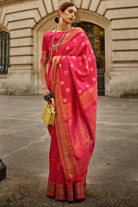 VastraLakshmi Elegant Dark Pink Soft Banarasi Silk Saree With Pretty Blouse Piece