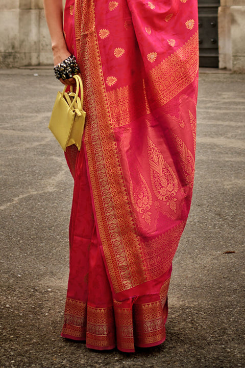 VastraLakshmi Elegant Dark Pink Soft Banarasi Silk Saree With Pretty Blouse Piece