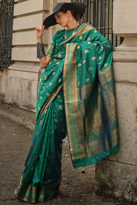 VastraLakshmi Blissful Dark Green Soft Banarasi Silk Saree With Inspiring Blouse Piece