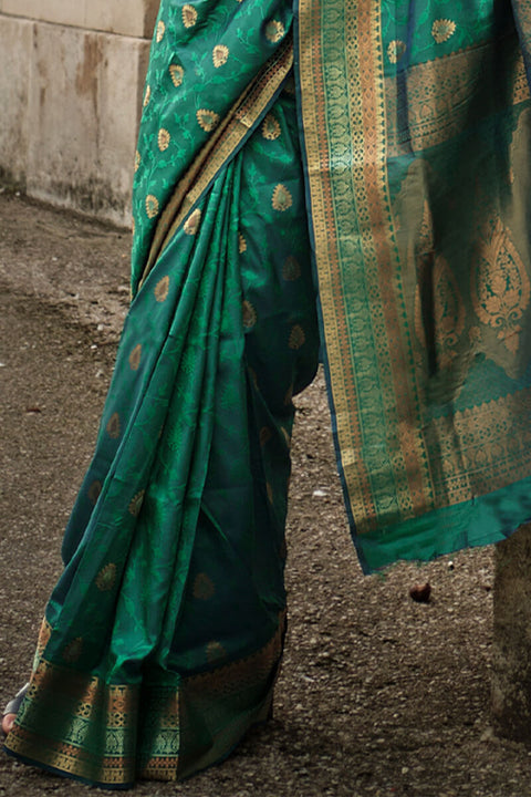 VastraLakshmi Blissful Dark Green Soft Banarasi Silk Saree With Inspiring Blouse Piece