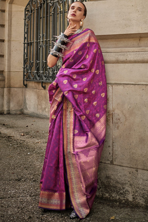 VastraLakshmi Angelic Purple Soft Banarasi Silk Saree With Conflate Blouse Piece