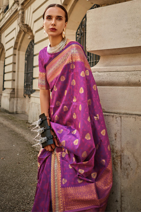 VastraLakshmi Angelic Purple Soft Banarasi Silk Saree With Conflate Blouse Piece