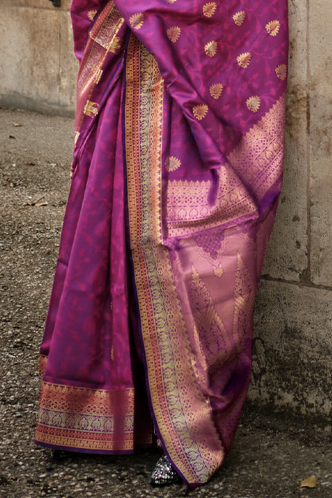 VastraLakshmi Angelic Purple Soft Banarasi Silk Saree With Conflate Blouse Piece