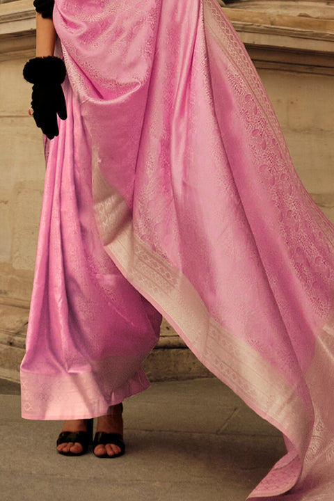 VastraLakshmi Gratifying Pink Soft Banarasi Silk Saree With Nebula Blouse Piece