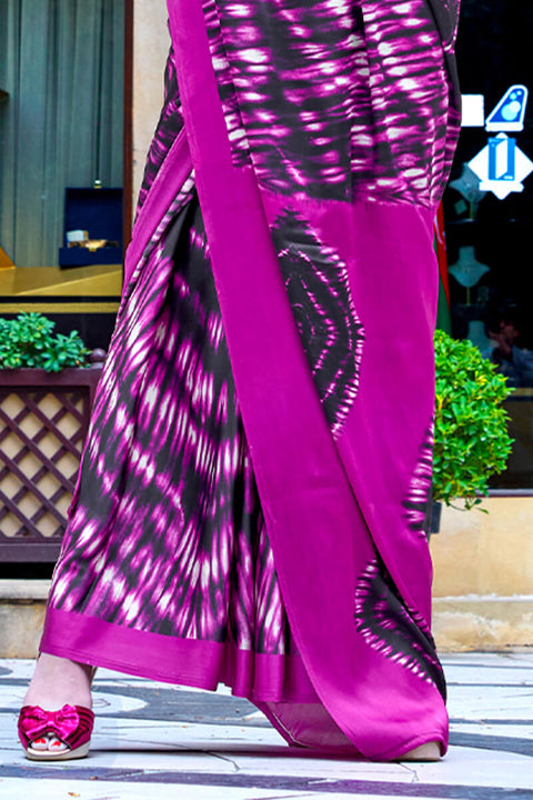 VastraLakshmi Dulcet Purple Digital Printed Satin Silk Saree With Ethereal Blouse Piece