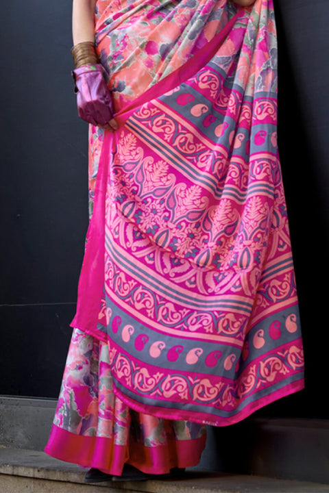 VastraLakshmi Beautiful Pink Digital Printed Satin Silk Saree With Outstanding Blouse Piece