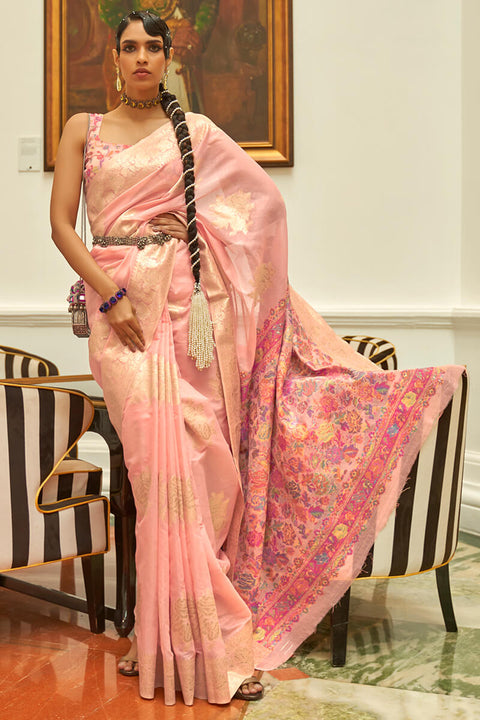 VastraLakshmi Gratifying Pink Pashmina saree With Staring Blouse Piece