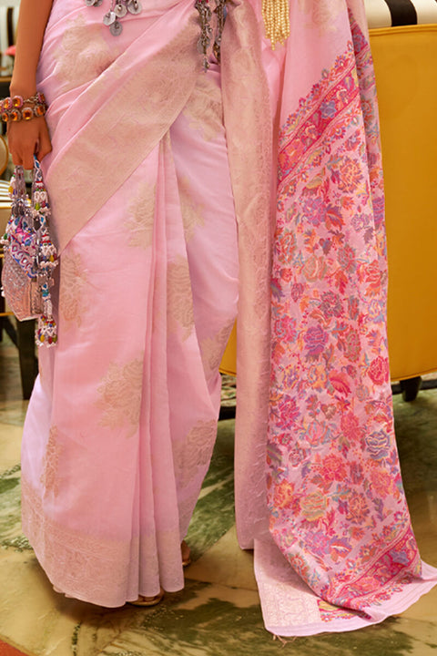 VastraLakshmi Prettiest Baby Pink Pashmina saree With Stunner Blouse Piece