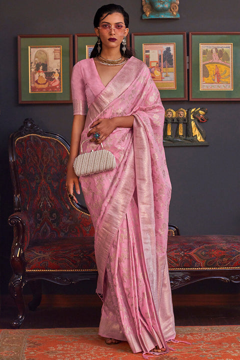 VastraLakshmi Arresting Pink Soft Banarasi Silk Saree With Delightful Blouse Piece