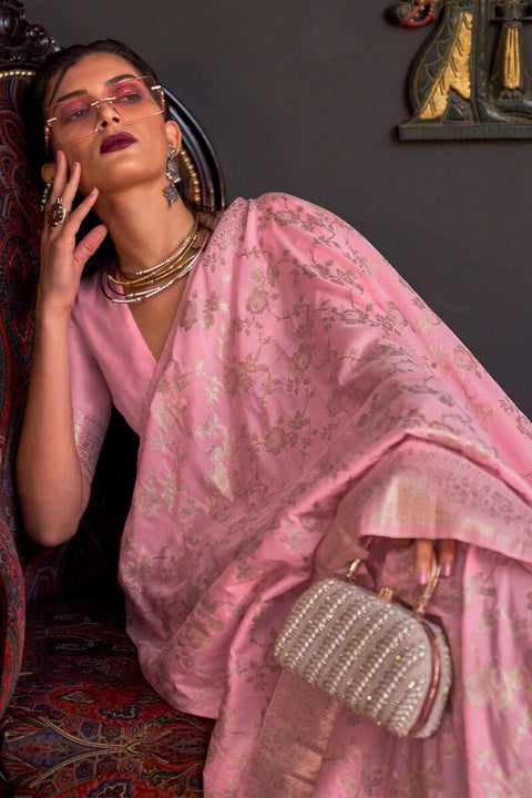 VastraLakshmi Arresting Pink Soft Banarasi Silk Saree With Delightful Blouse Piece