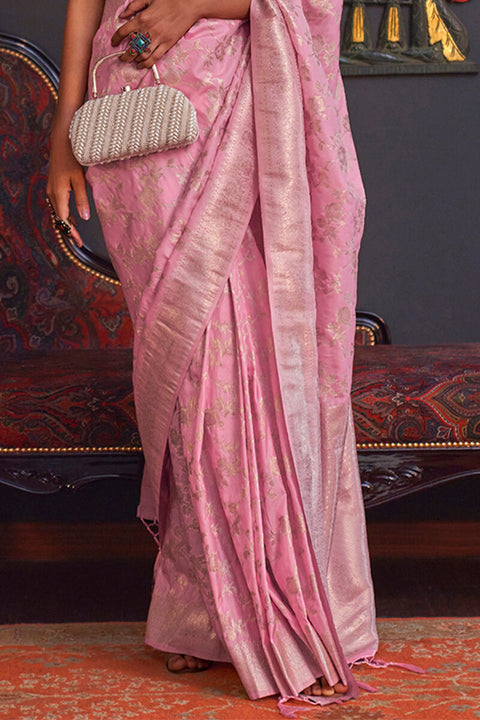 VastraLakshmi Arresting Pink Soft Banarasi Silk Saree With Delightful Blouse Piece