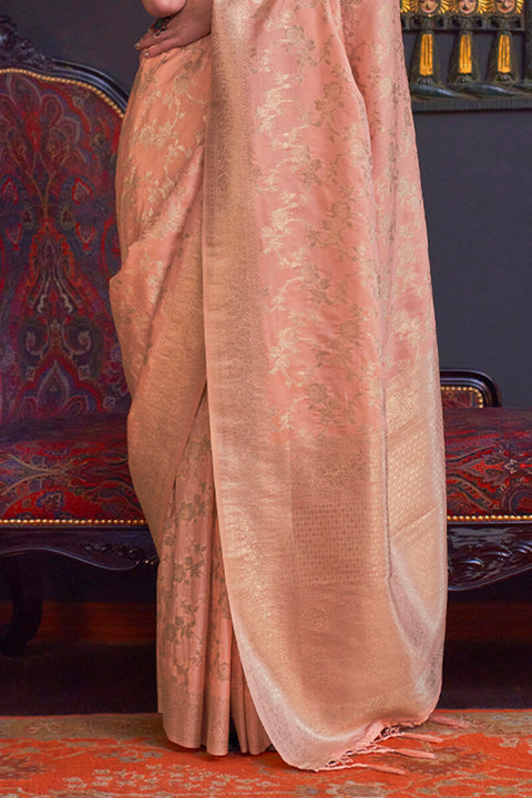 VastraLakshmi Epiphany Peach Soft Banarasi Silk Saree With Murmurous Blouse Piece