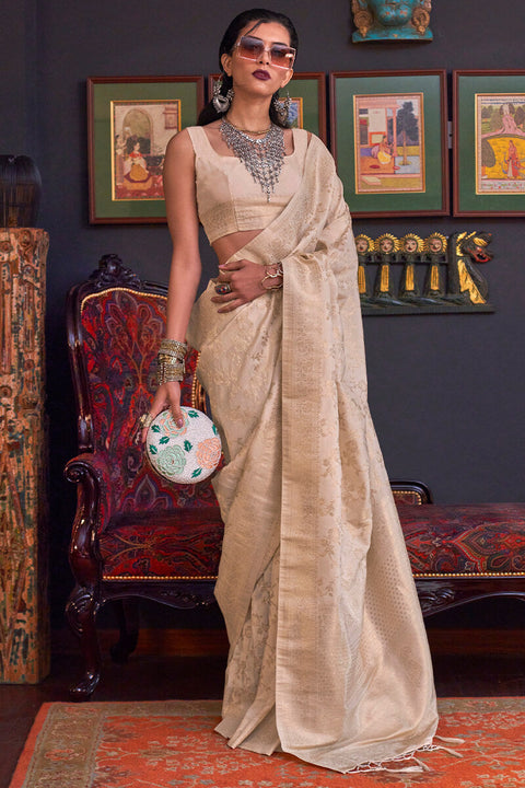 VastraLakshmi Eclat Beige Soft Banarasi Silk Saree With Pleasurable Blouse Piece