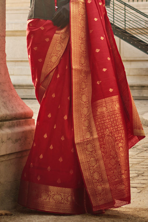 VastraLakshmi Serendipity Red Soft Banarasi Silk Saree With Ineffable Blouse Piece