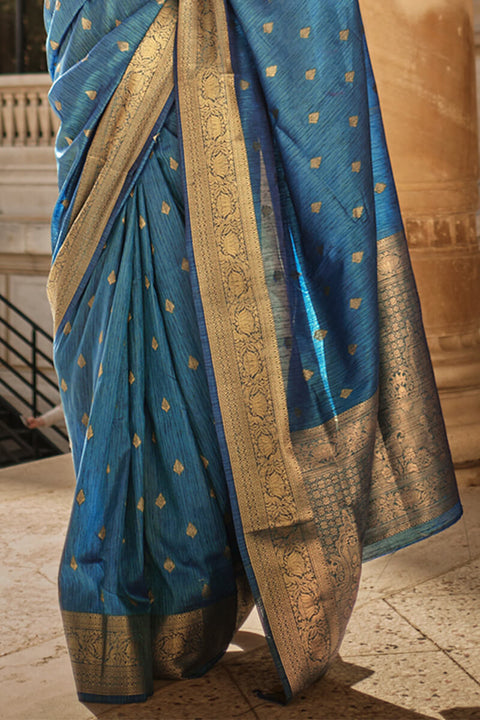 VastraLakshmi Embrocation Blue Soft Banarasi Silk Saree With Opulent Blouse Piece