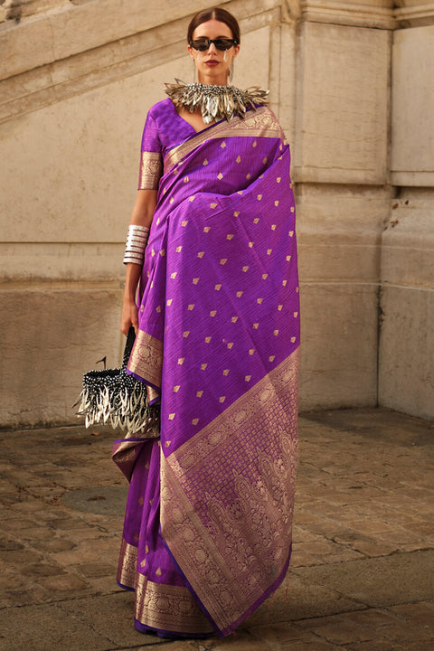 VastraLakshmi Beleaguer Purple Soft Banarasi Silk Saree With Whimsical Blouse Piece