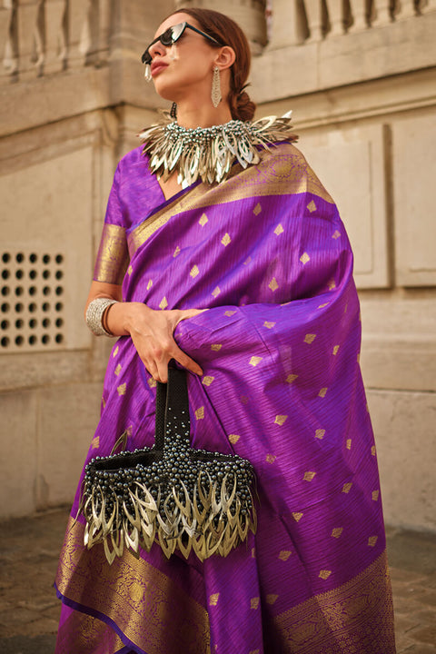 VastraLakshmi Beleaguer Purple Soft Banarasi Silk Saree With Whimsical Blouse Piece