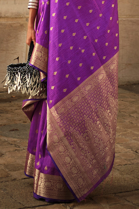 VastraLakshmi Beleaguer Purple Soft Banarasi Silk Saree With Whimsical Blouse Piece