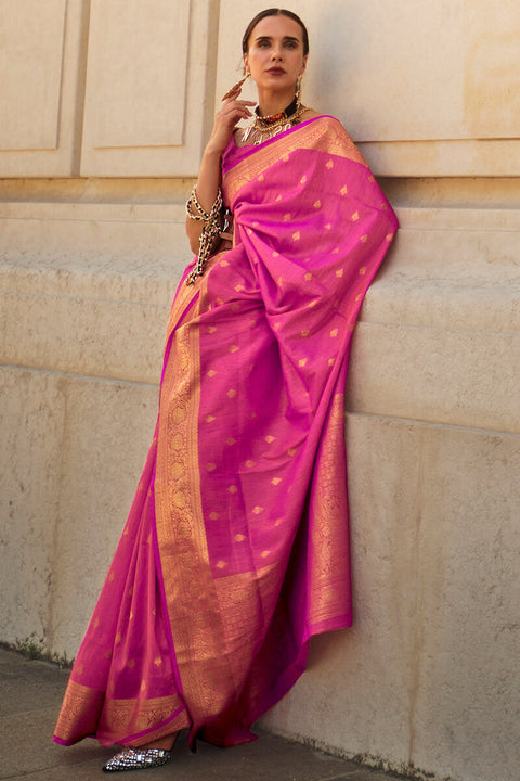 VastraLakshmi Desirable Dark Pink Soft Banarasi Silk Saree With Exquisite Blouse Piece