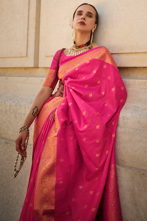 VastraLakshmi Desirable Dark Pink Soft Banarasi Silk Saree With Exquisite Blouse Piece