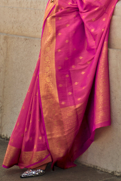 VastraLakshmi Desirable Dark Pink Soft Banarasi Silk Saree With Exquisite Blouse Piece