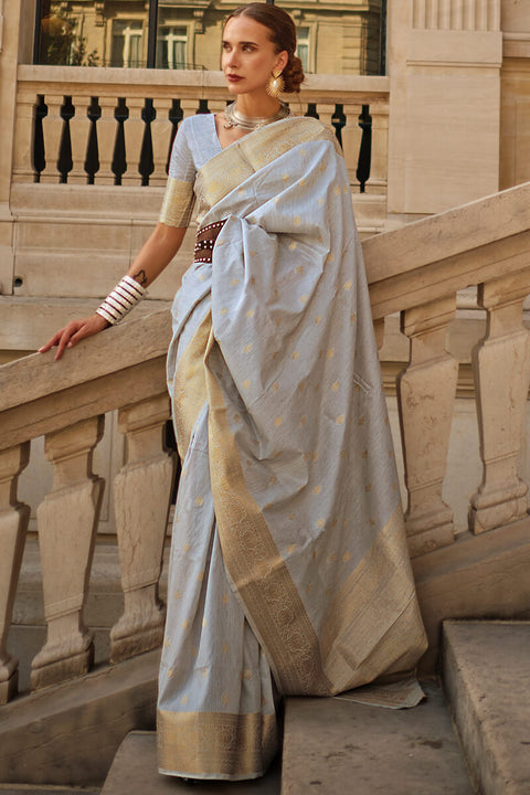 VastraLakshmi Breathtaking Grey Soft Banarasi Silk Saree With Opulent Blouse Piece