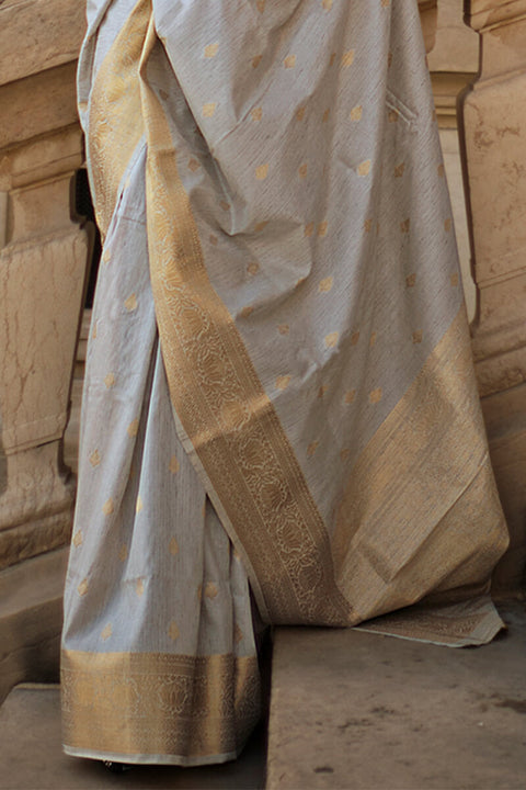 VastraLakshmi Breathtaking Grey Soft Banarasi Silk Saree With Opulent Blouse Piece