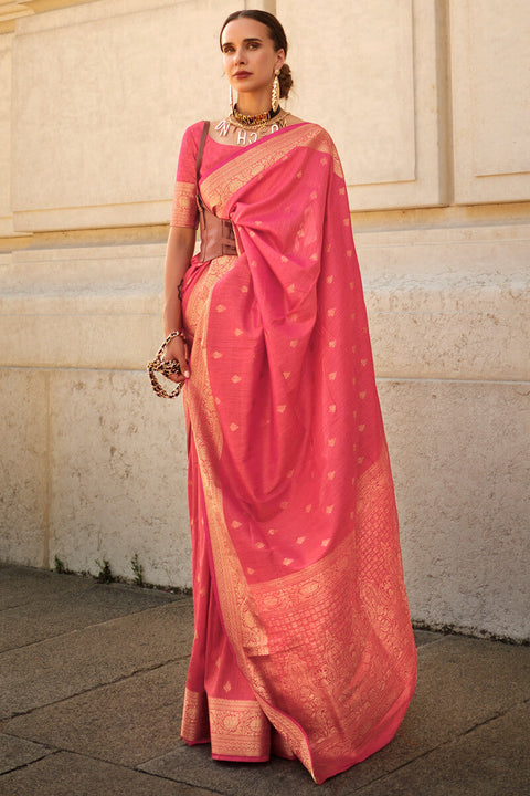 VastraLakshmi Capricious Pink Soft Banarasi Silk Saree With Seraphic Blouse Piece