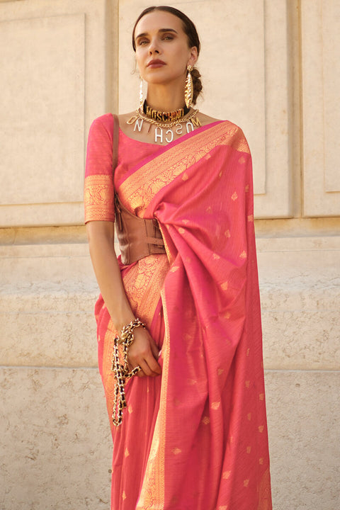 VastraLakshmi Capricious Pink Soft Banarasi Silk Saree With Seraphic Blouse Piece