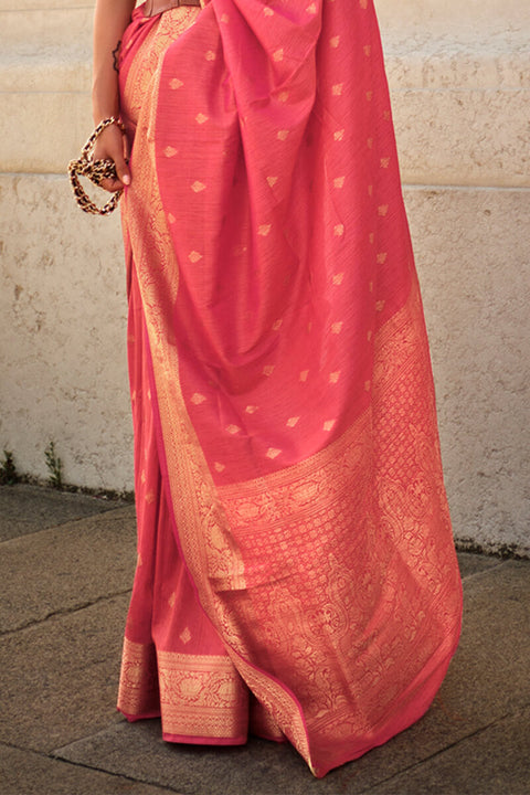 VastraLakshmi Capricious Pink Soft Banarasi Silk Saree With Seraphic Blouse Piece