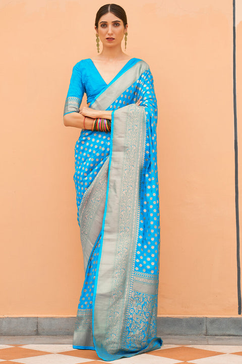 VastraLakshmi Radiant Firozi Soft Banarasi Silk Saree With Fancifull Blouse Piece