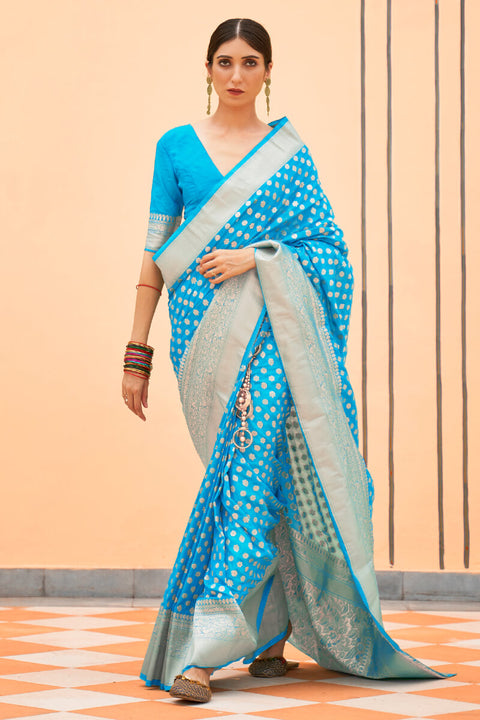 VastraLakshmi Radiant Firozi Soft Banarasi Silk Saree With Fancifull Blouse Piece