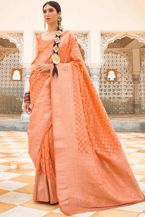 VastraLakshmi Fairytale Peach Soft Banarasi Silk Saree With Exquisite Blouse Piece